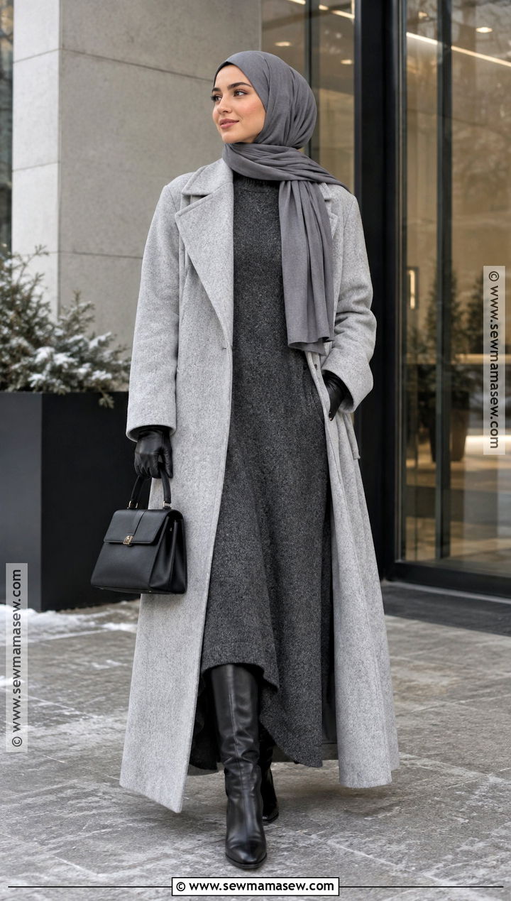 Knit Maxi Dress And Long Coat Fall Hijab Outfit - 20 fall outfit hijab ideas