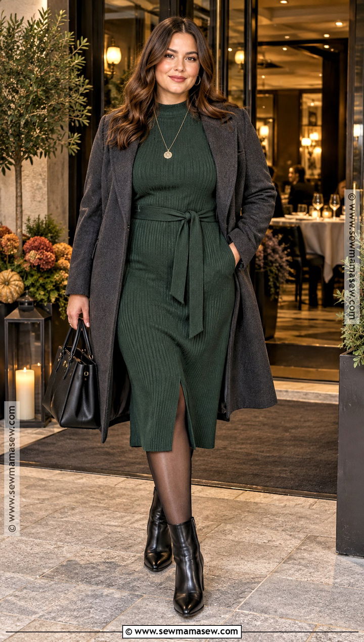 Knit Midi Dress And Ankle Boots Outfit - 20 first date outfit autumn ideas