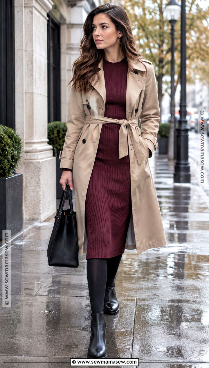 Knit Midi Dress With Chelsea Rain Boots - 20 rainboots outfit fall ideas