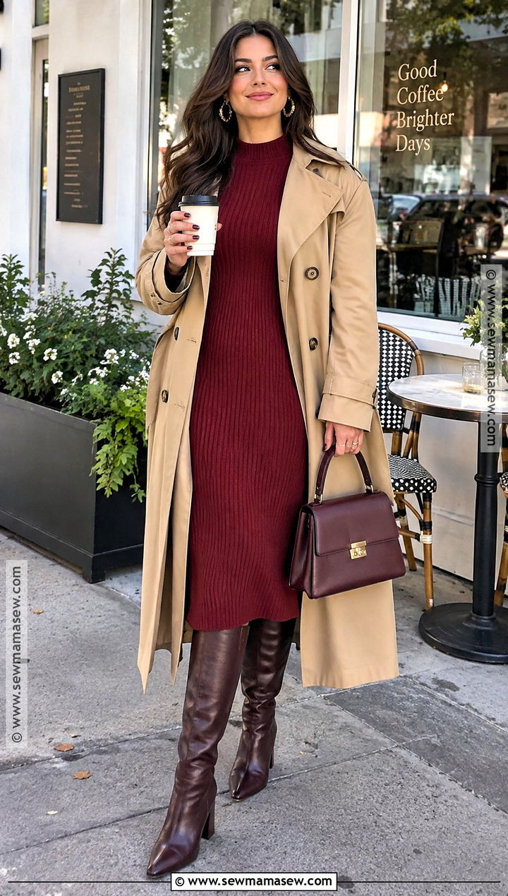 Knit Midi Dress and Trench Coat 21st Birthday Outfit - 20 21St Birthday Outfits Fall