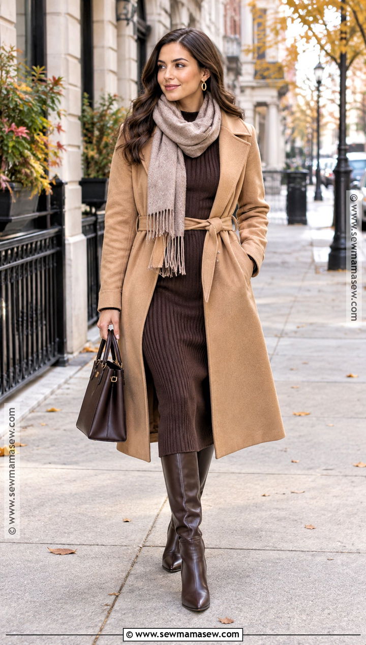 Knit Midi Fall Dress With Knee High Boots - 20 fall dress outfit ideas