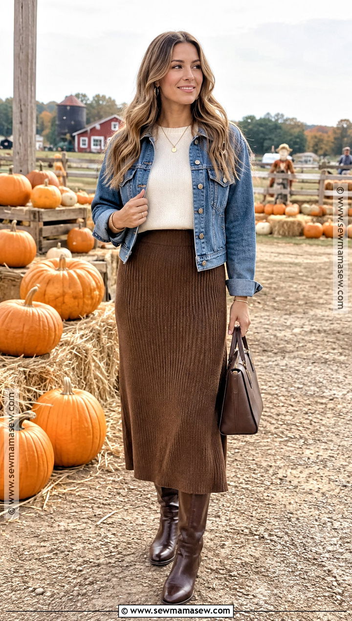 Knit Midi Skirt Pumpkin Patch Outfit - 25 pumpkin patch outfits