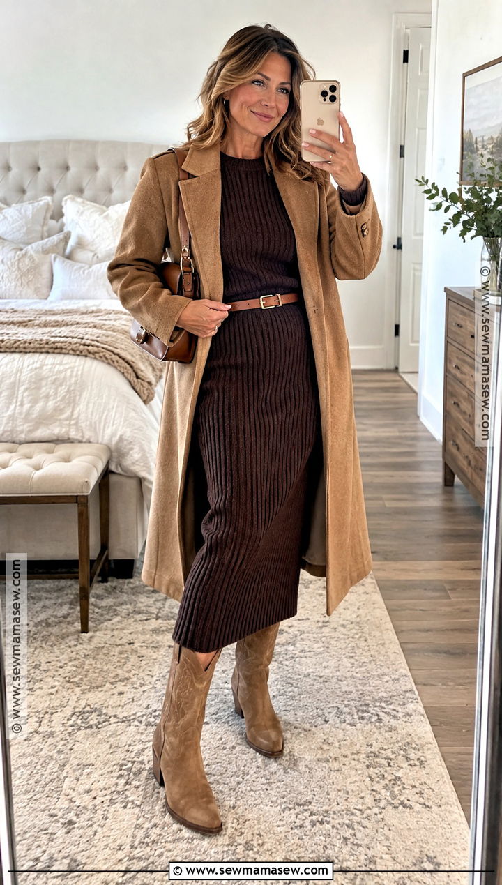 Knit Midi Skirt With Cowboy Boots - 20 thanksgiving outfit cowboy boots