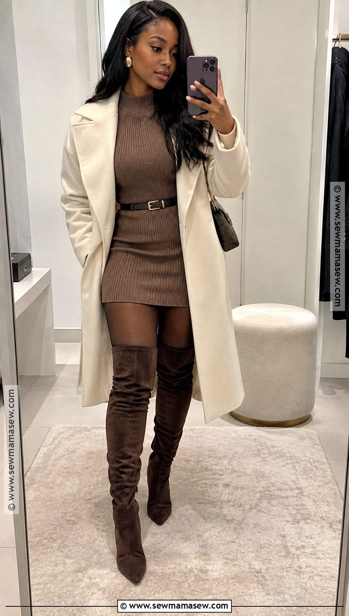 Knit Mini Dress And Tall Boots Birthday Outfit - 20 birthday outfits black women fall
