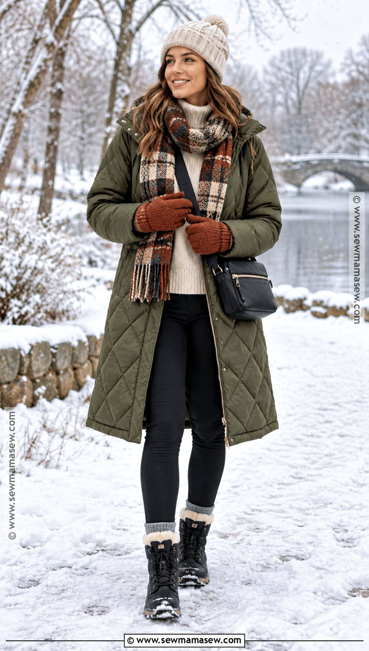 Knit Mittens With Quilted Coat Outfit - 15 cozy accessories for fall and winter