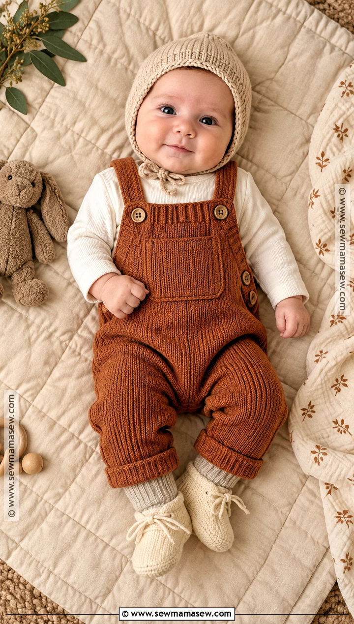 Knit Overalls and Long Sleeve Bodysuit Newborn Boy Outfit - 15 fall newborn outfits for boys