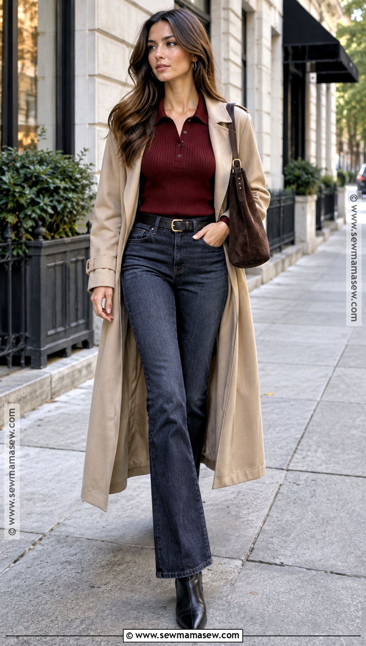 Knit Polo And Dark Wash Jeans Fall Outfit - 20 fall cool girl outfits