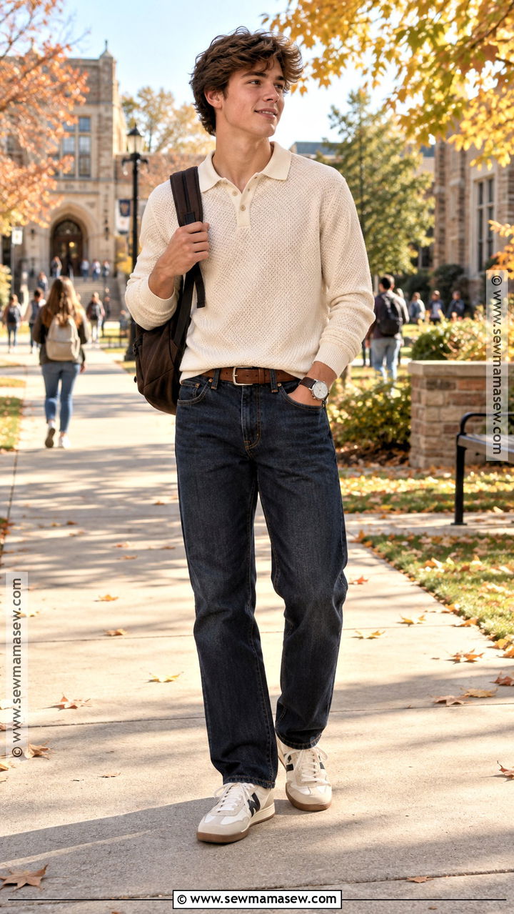 Knit Polo And Dark Wash Jeans High School Outfit - 20 fall outfits high school