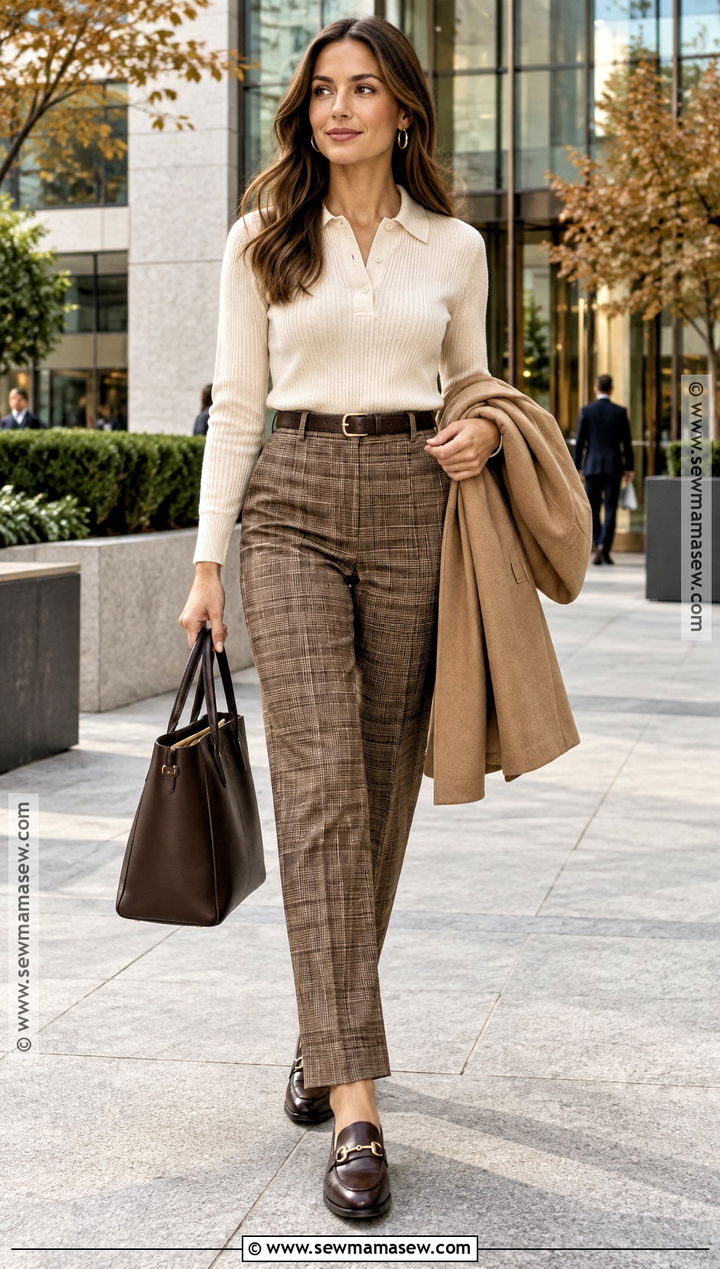 Knit Polo And Plaid Trousers Autumn Outfit - 25 cute autumn outfits