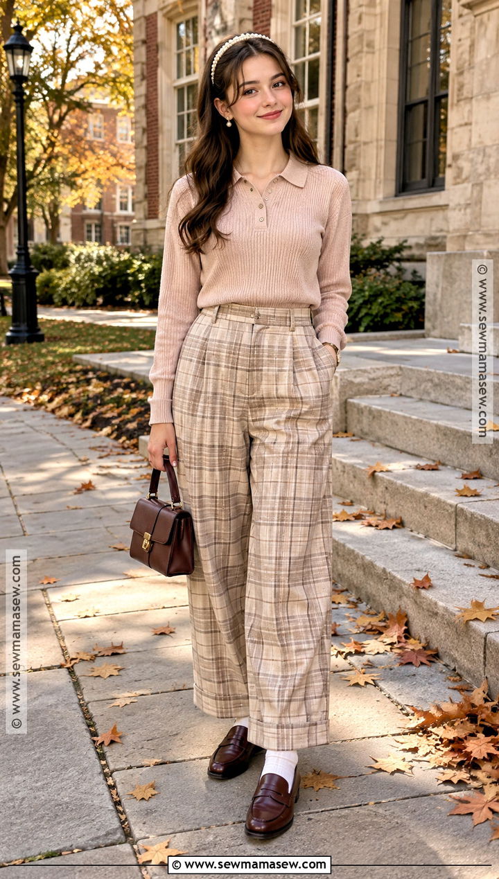 Knit Polo And Plaid Trousers Soft Girl Fall Outfit - 20 Soft Girl Fall Outfits