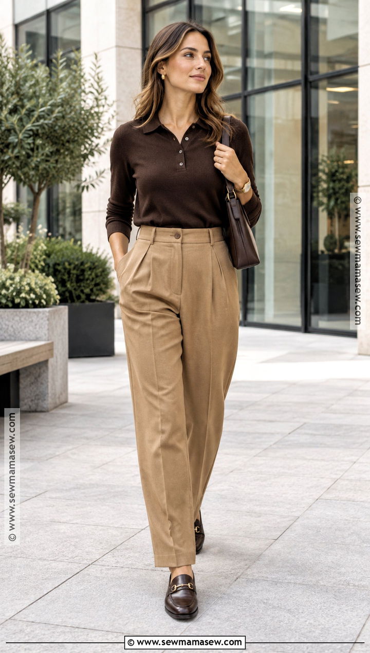Knit Polo And Pleated Pants Fall Outfit - 25 fall classy outfits