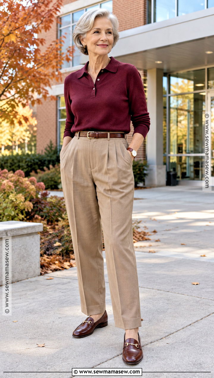 Knit Polo And Pleated Trousers Fall Senior Picture Outfit - 25 senior pictures outfits fall