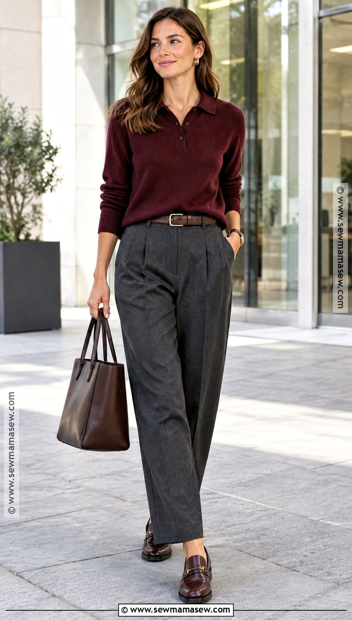 Knit Polo And Relaxed Trousers Fall Outfit - 25 chill fall outfits