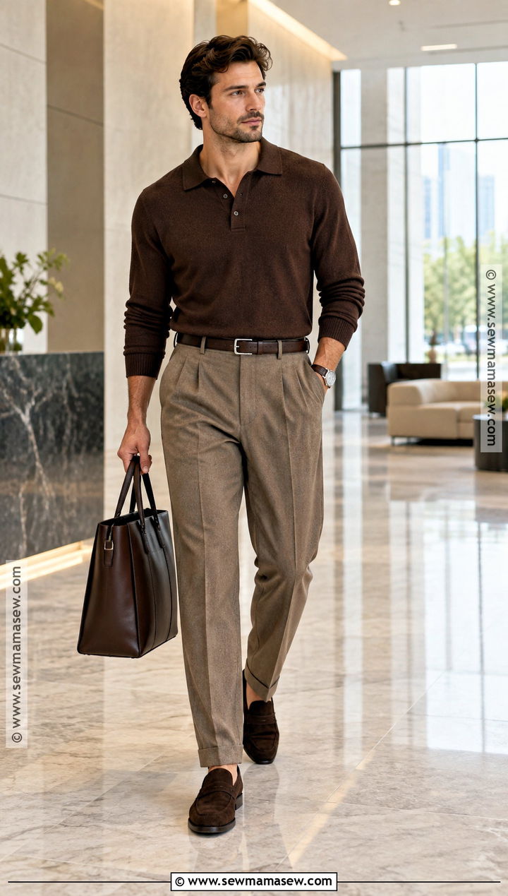 Knit Polo And Tailored Trousers Fall Outfit - 25 Fall Mens Outfits