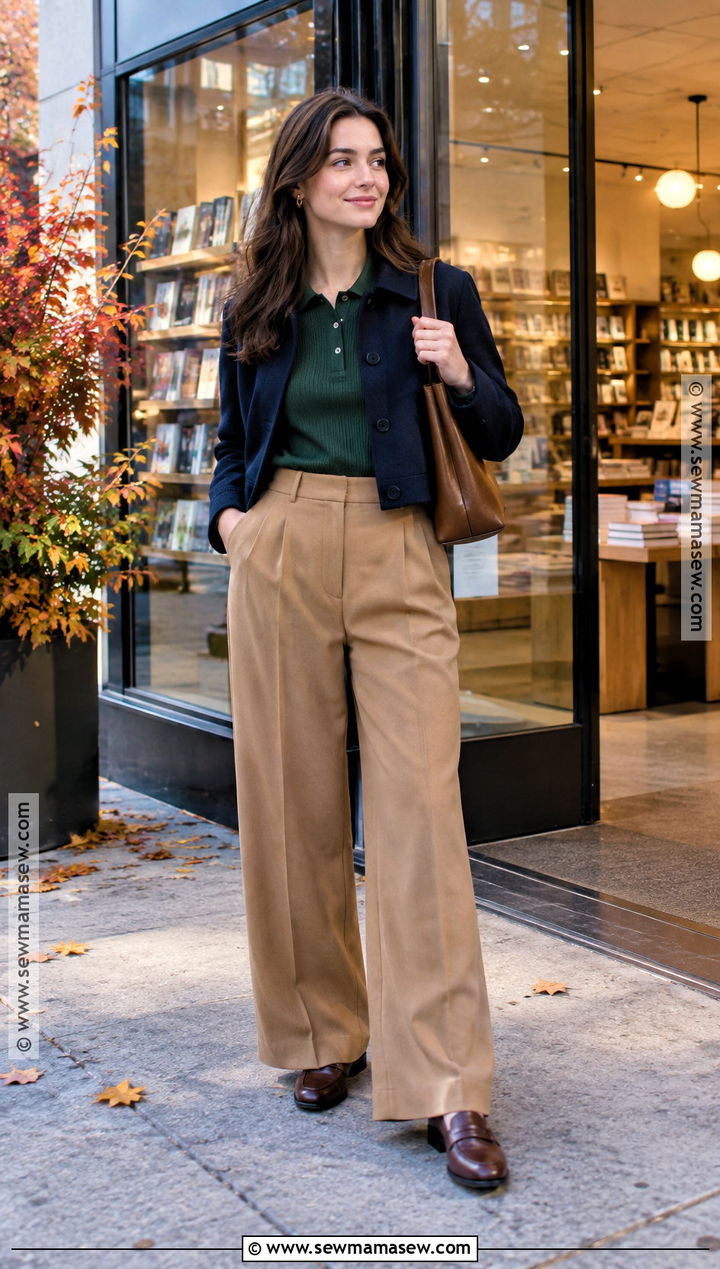Knit Polo And Wide Leg Trousers Fall Date Night Outfit - 25 fall date night outfit casual ideas