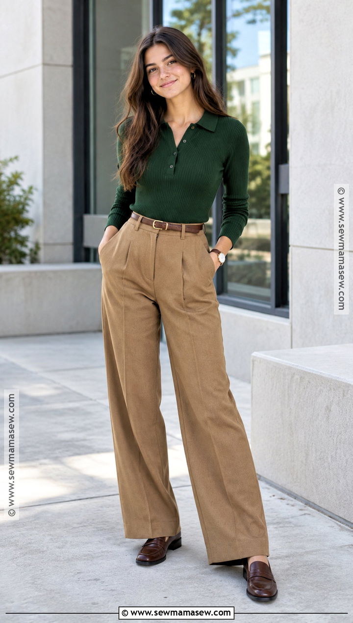 Knit Polo And Wide Leg Trousers Senior Photo Outfit - 25 senior photo outfits fall