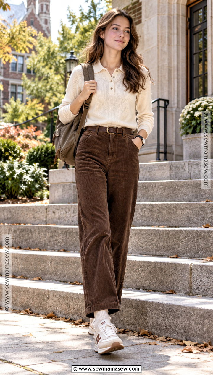 Knit Polo School Outfit With Corduroy Pants - 15 school outfits back to school
