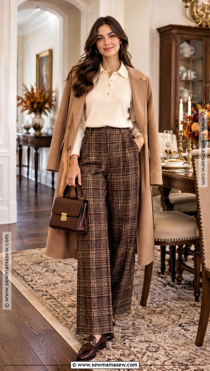 Knit Polo Thanksgiving Outfit With Plaid Trousers - 25 Thanksgiving Fits