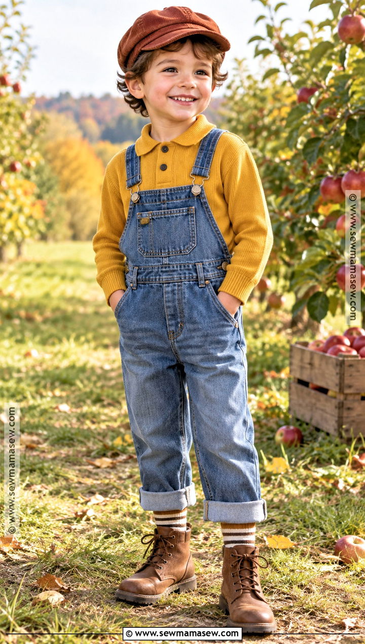 Knit Polo With Denim Overalls - 15 kids knitwear fall fashion ideas