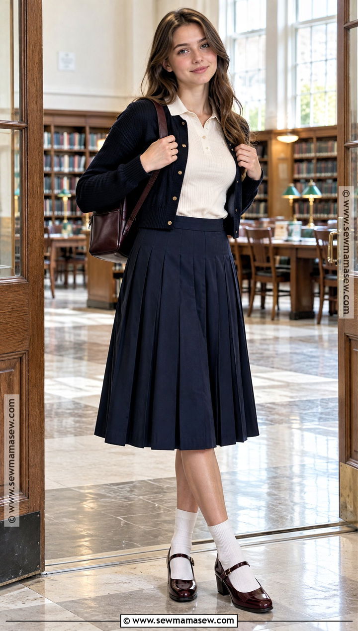 Knit Polo and Midi Skirt School Outfit - 25 autumn school outfits