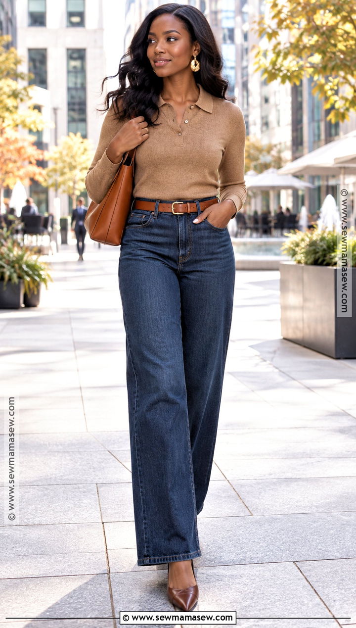 Knit Polo and Wide Leg Jeans Fall Outfit - 25 casual fall outfits for black women