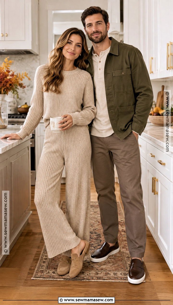 Knit Set And Chore Jacket Thanksgiving Outfit - 20 Thanksgiving Outfit Ideas for Couples
