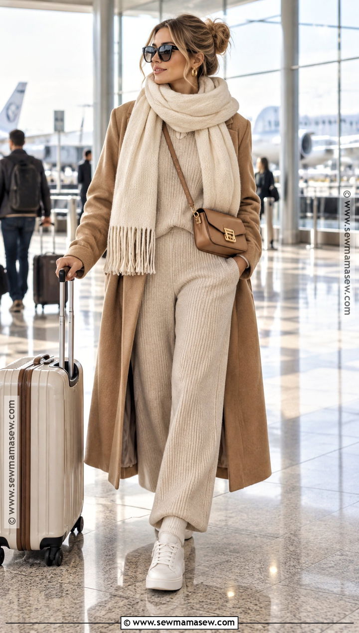 Knit Set Long Coat and Sneakers - 20 cold fall day outfit ideas