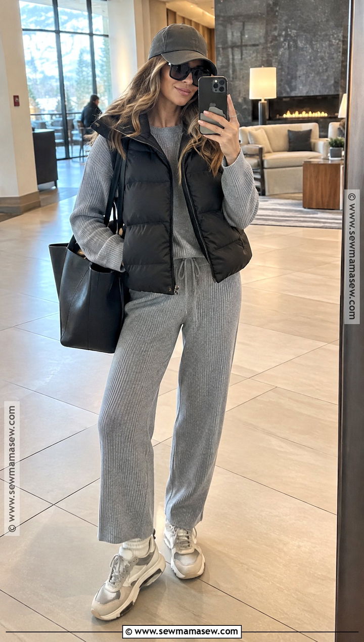 Knit Set With Puffer Vest And Sneakers - 15 denver colorado november outfits