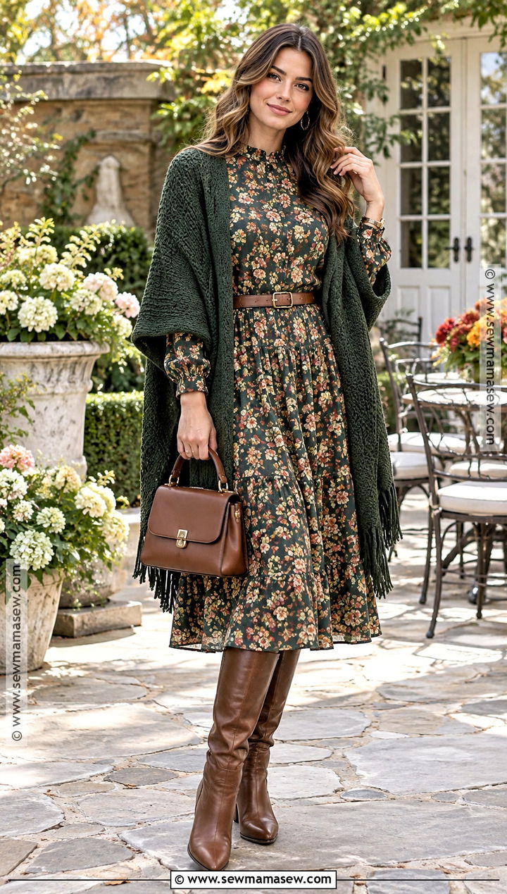 Knit Shawl With Midi Dress Outfit - 15 Knit Accessories Fall Fashion