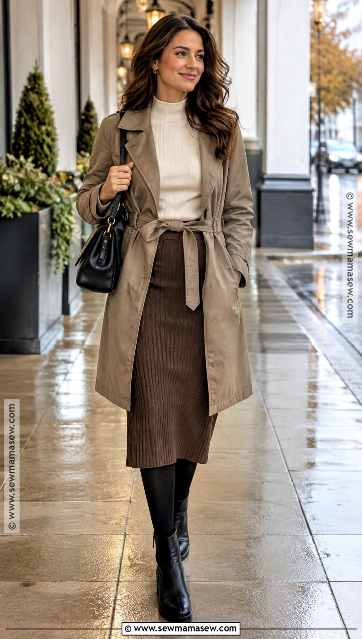 Knit Skirt And Rain Booties Fall Outfit - 25 rainy fall outfit ideas