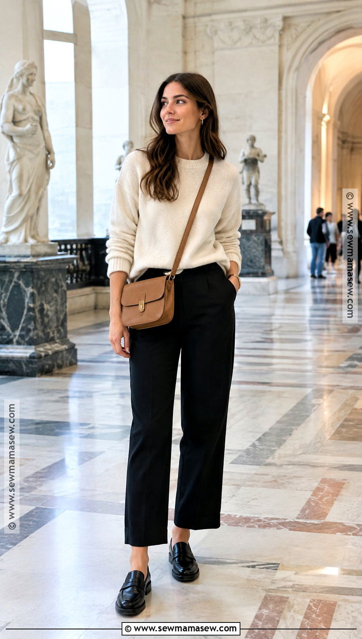 Knit Sweater And Black Trousers Europe October Outfit - 15 Europe Travel Outfits October