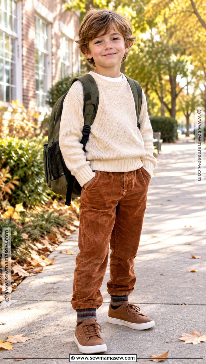 Knit Sweater And Corduroy Pants Elementary School Outfit - 15 elementary back to school outfits