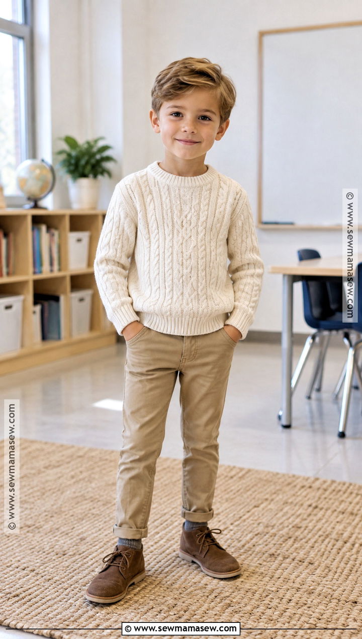 Knit Sweater And Khaki Pants Fall Picture Day Outfit - 25 fall picture day outfits for kids