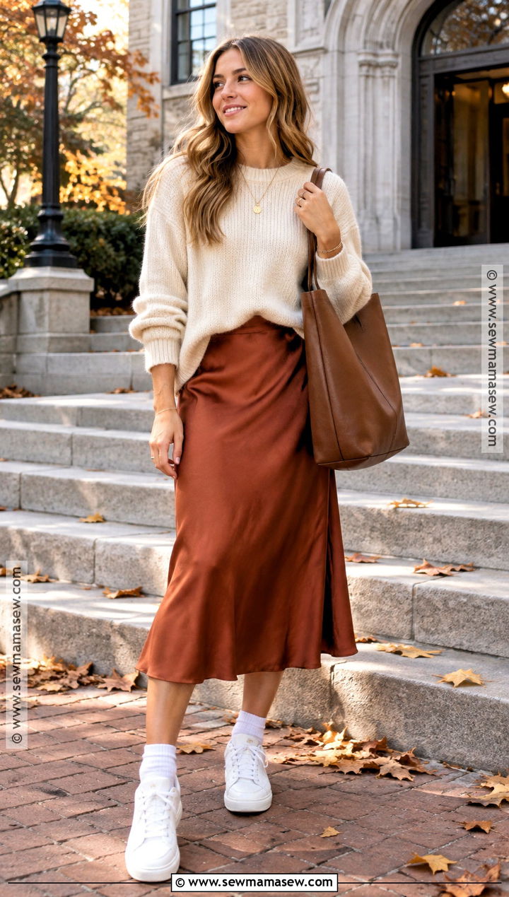 Knit Sweater And Midi Skirt College Outfit - 15 casual fall college outfits