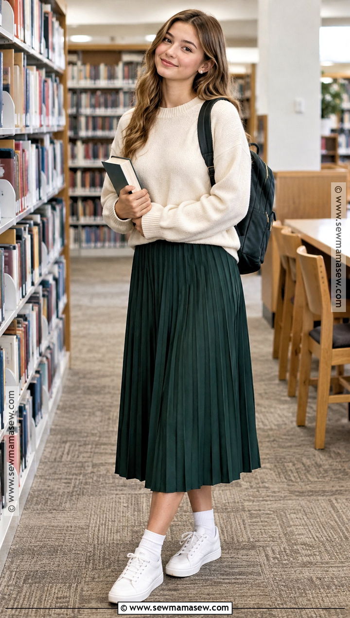 Knit Sweater And Midi Skirt Outfit - 15 back to school clothing essentials