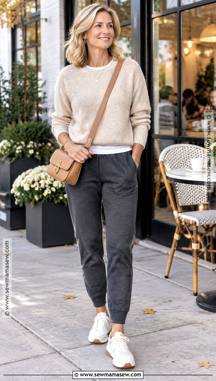 Knit Sweater And Performance Joggers Athleisure Outfit - 15 womens athleisure outfits fall