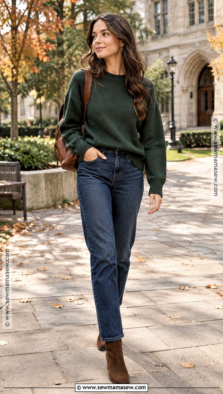 Knit Sweater And Straight Jeans School Outfit - 15 Back To School Outfits Fall 2026