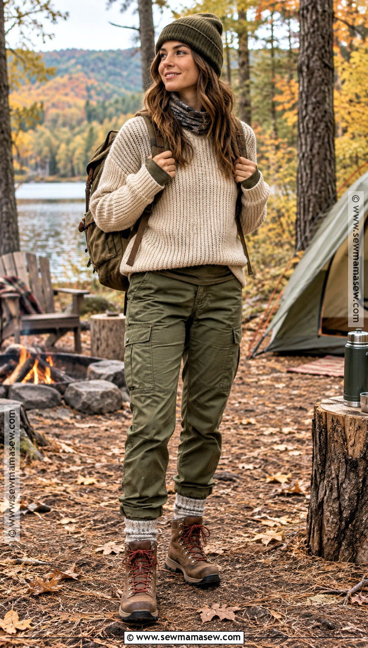 Knit Sweater And Utility Pants Fall Camping Outfit - 25 fall camping outfits