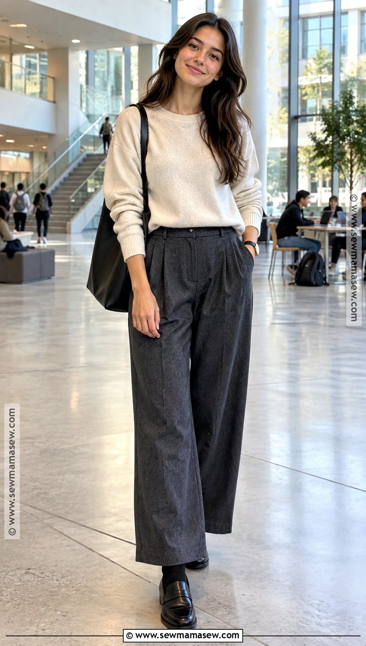 Knit Sweater And Wide Leg Trousers Autumn Uni Outfit - 25 autumn uni outfits