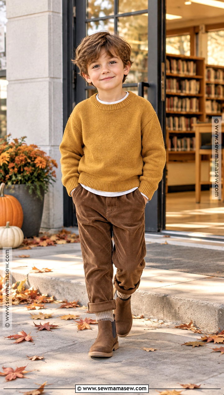 Knit Sweater With Corduroy Pants And Boots - 20 fall kids outfits
