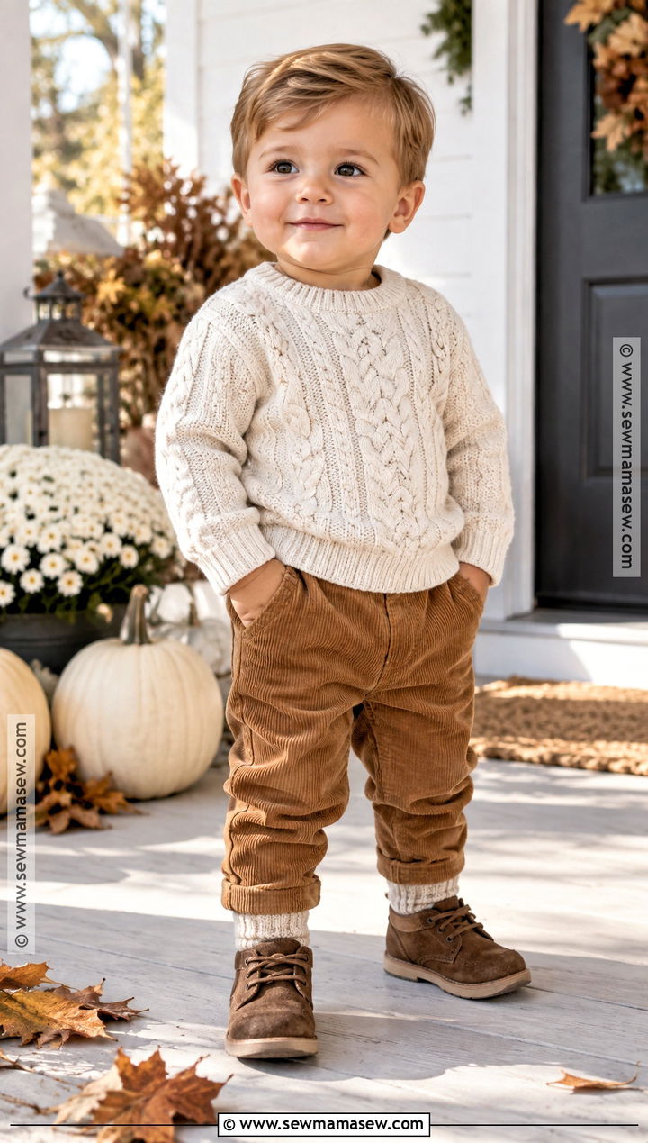 Knit Sweater and Corduroy Pants - 15 first thanksgiving outfit ideas for boys