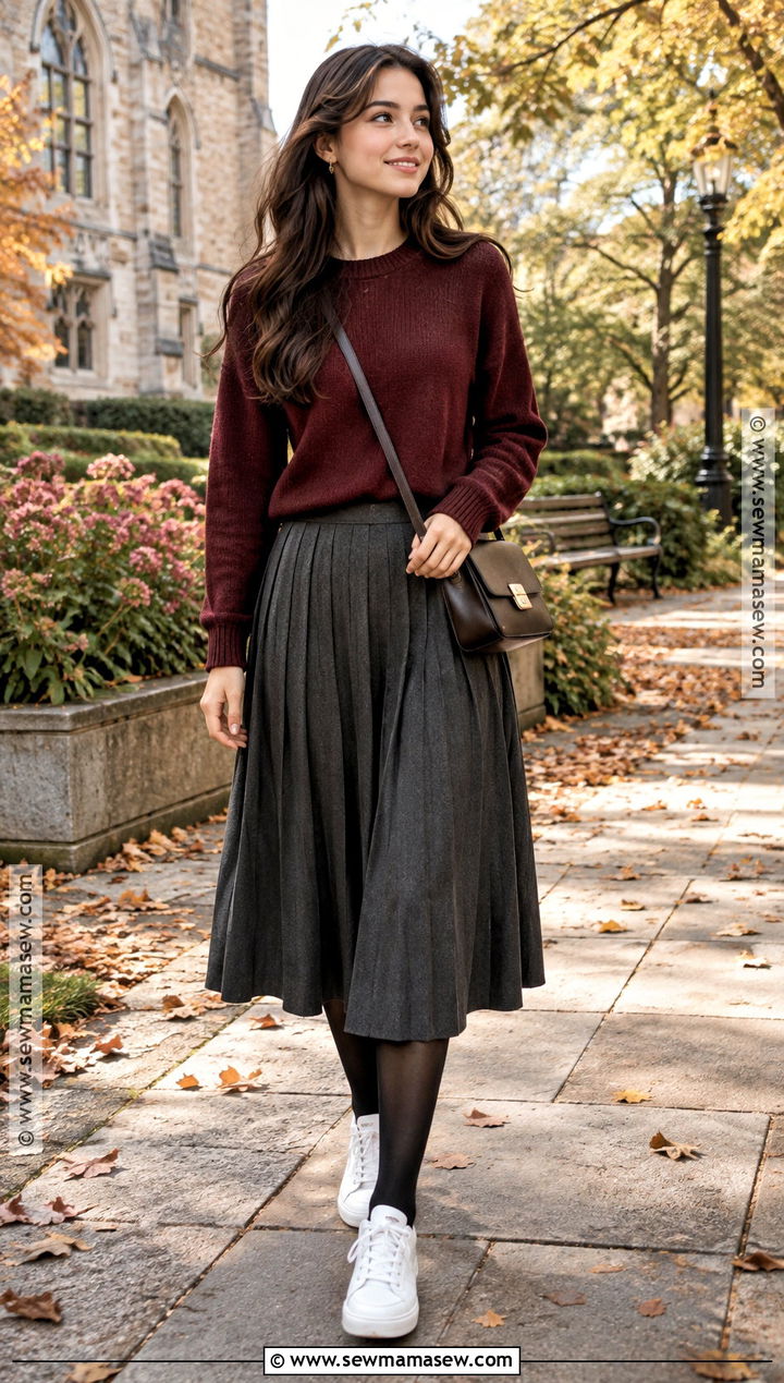 Knit Sweater and Midi Skirt Fall School Outfit - 15 chill outfits for school fall