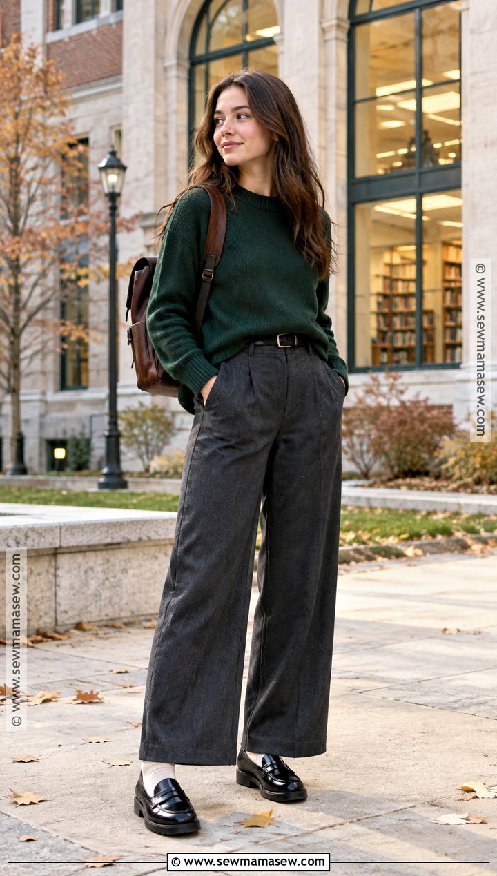 Knit Sweater and Wide Leg Trousers School Outfit - 25 outfits for school autumn