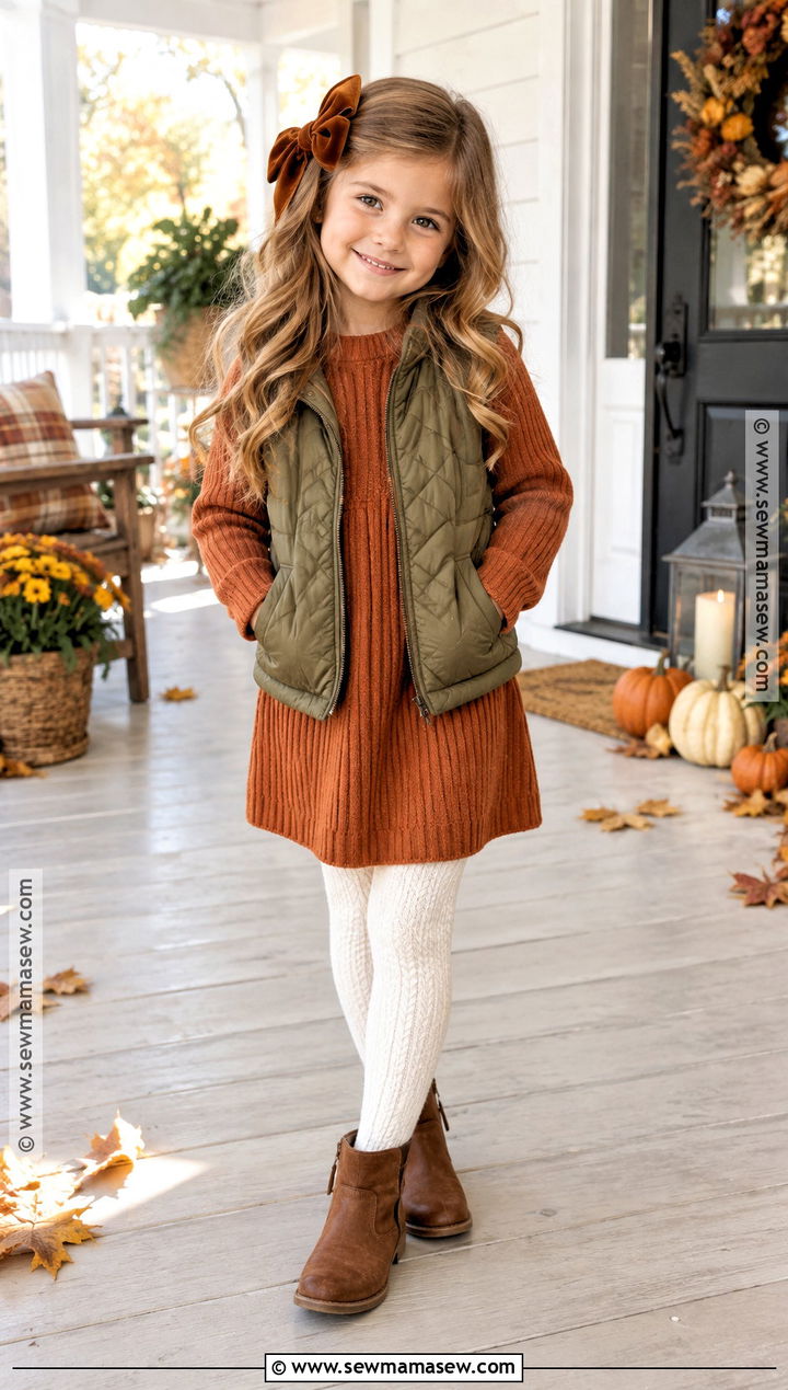 Knit Thanksgiving Dress With Leggings And Boots - 20 kids thanksgiving outfits