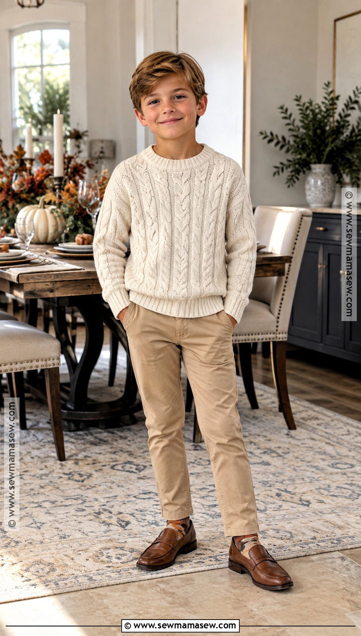 Knit Thanksgiving Sweater With Chinos And Loafers - 20 kids thanksgiving outfits