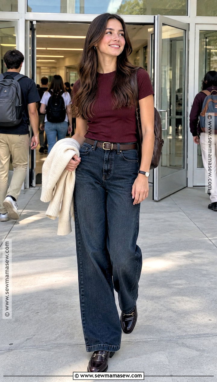 Knit Top And Baggy Jeans Outfit - 20 Back To School Outfits Baggy Jeans