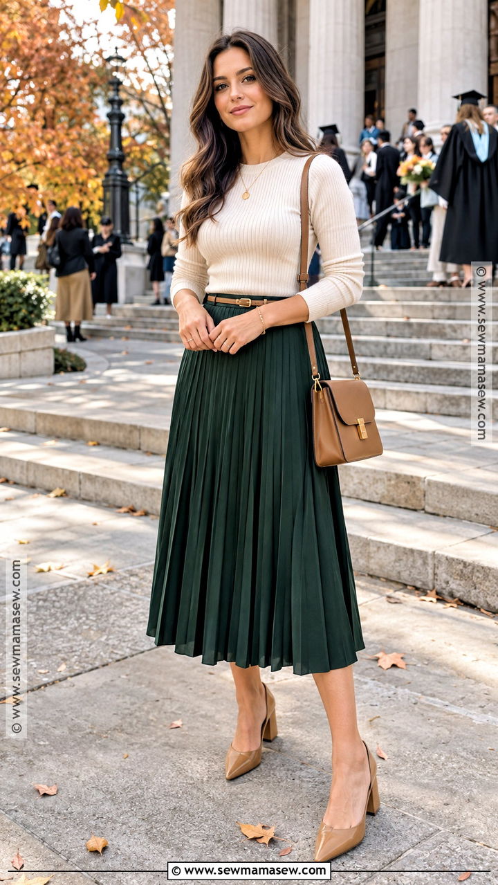 Knit Top And Pleated Skirt Autumn Graduation Outfit - 20 autumn graduation outfit ideas