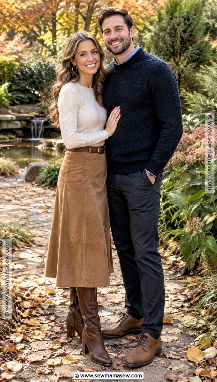 Knit Top And Suede Midi Skirt Engagement Outfit - 25 fall engagement pictures outfit ideas