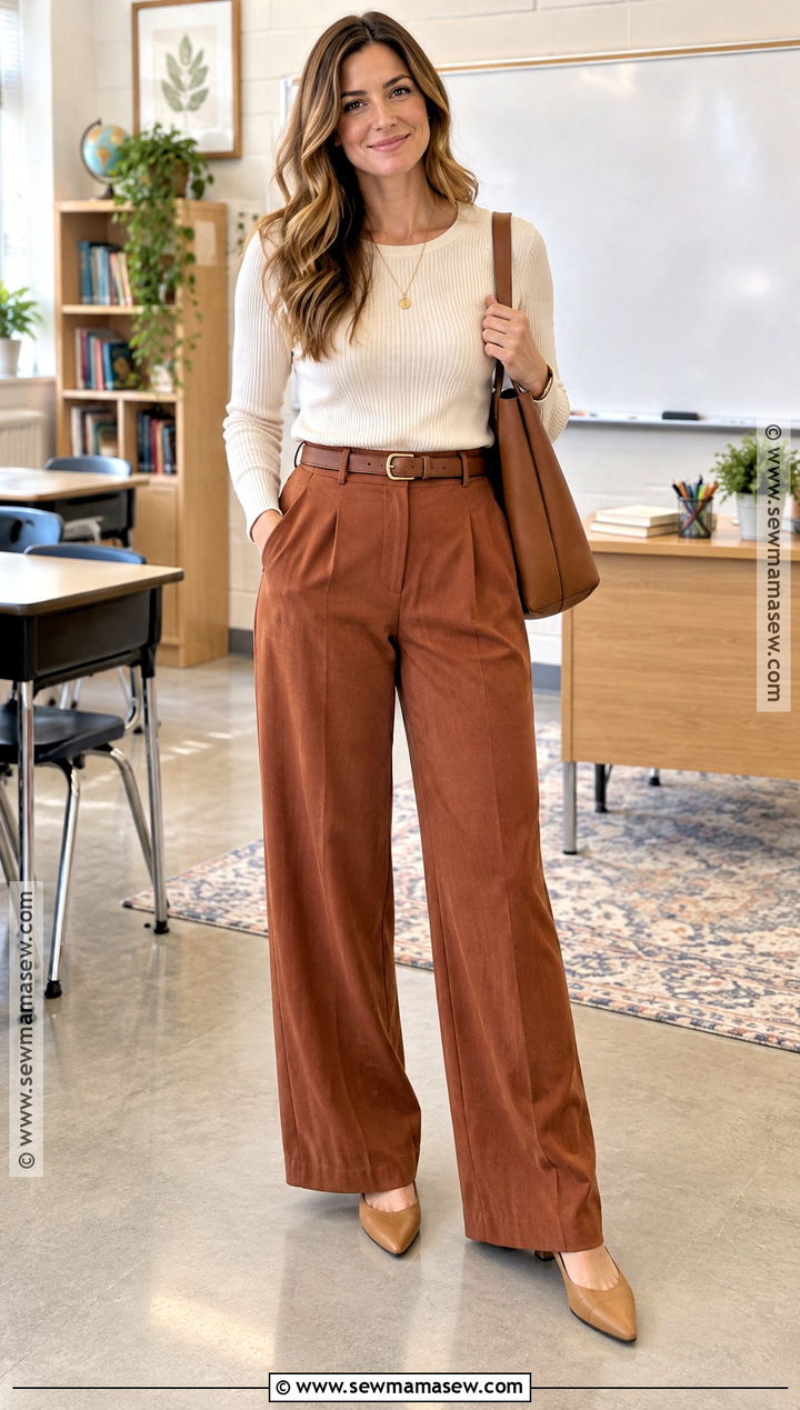 Knit Top And Wide Leg Pants Fall Teacher Outfit - 15 fall 2026 outfits for teachers
