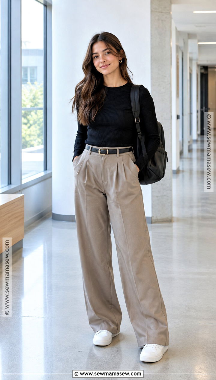 Knit Top And Wide Leg Trousers Back To School Outfit - 20 back to school outfits aesthetic